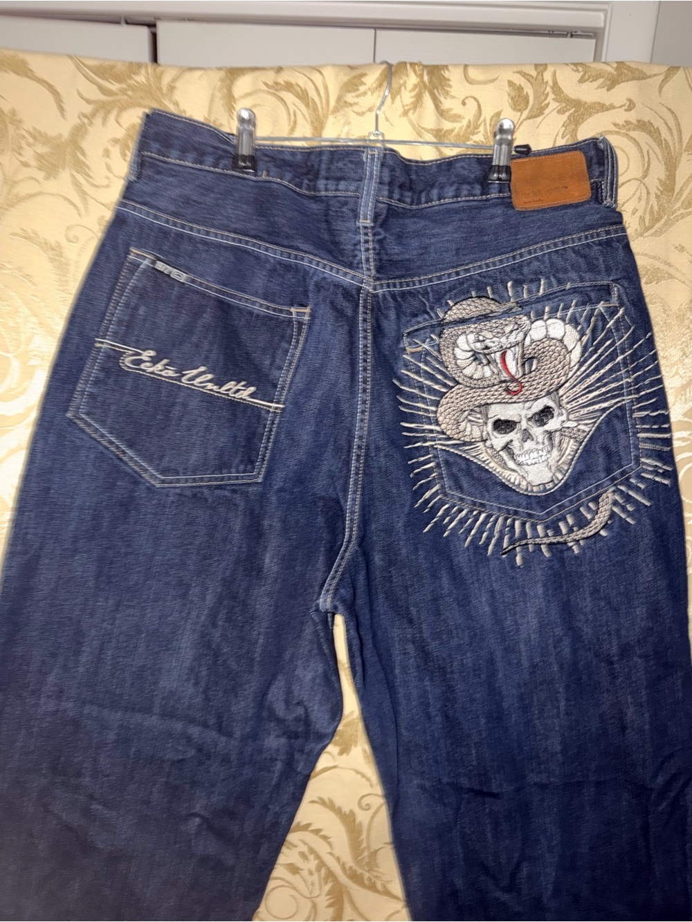 Ecko Unlimited Dark Blue Jeans with Embroidered Skull & Snake